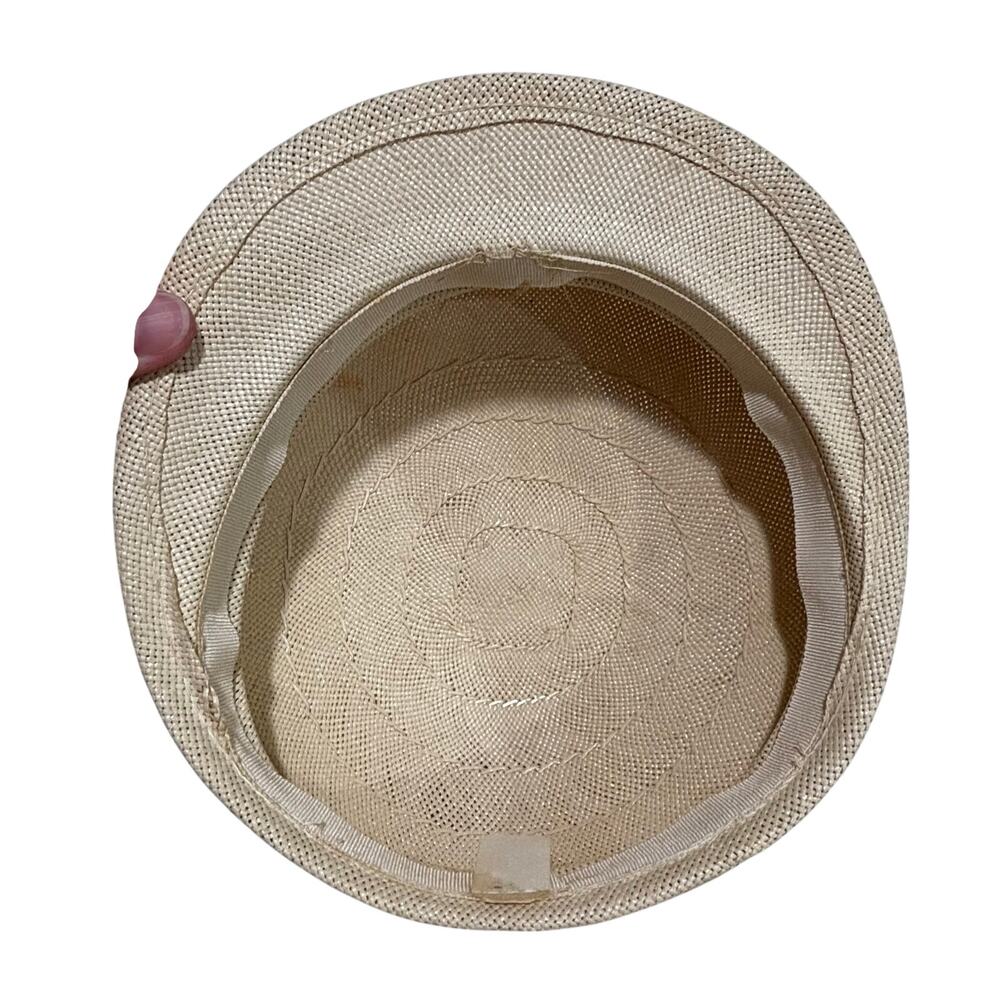 Vintage Union Made beige straw hat cap with green grosgrain ribbon trim hatband - Picture 7 of 8